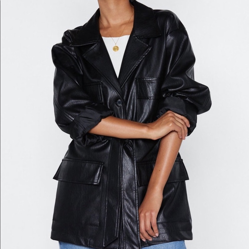 NWOT Nasty Gal Faux Leather Relaxed Belted Jacket